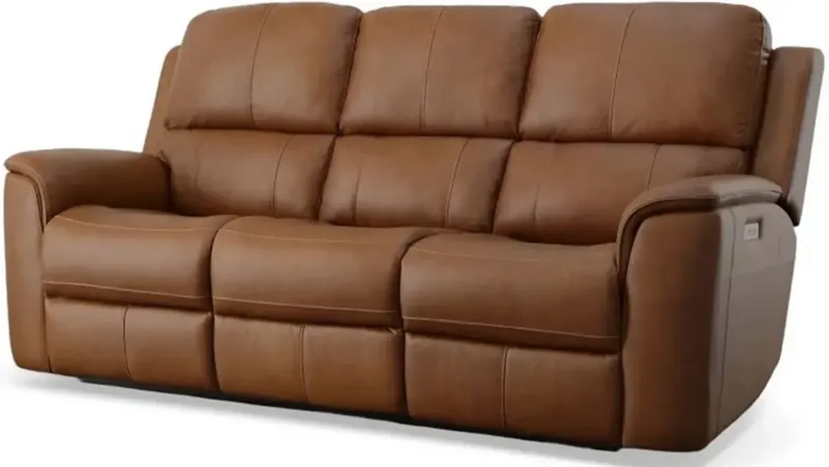 FlexsteelÂ® Henry Caramel Power Reclining Sofa with Power Headrests and Lumbar