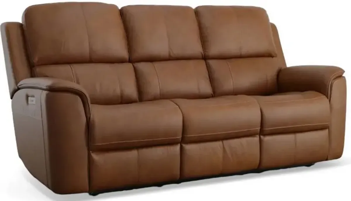 FlexsteelÂ® Henry Caramel Power Reclining Sofa with Power Headrests and Lumbar