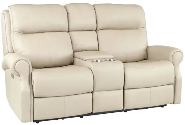Hi-Rock Home Whitney Leather Power Reclining Console Loveseat
