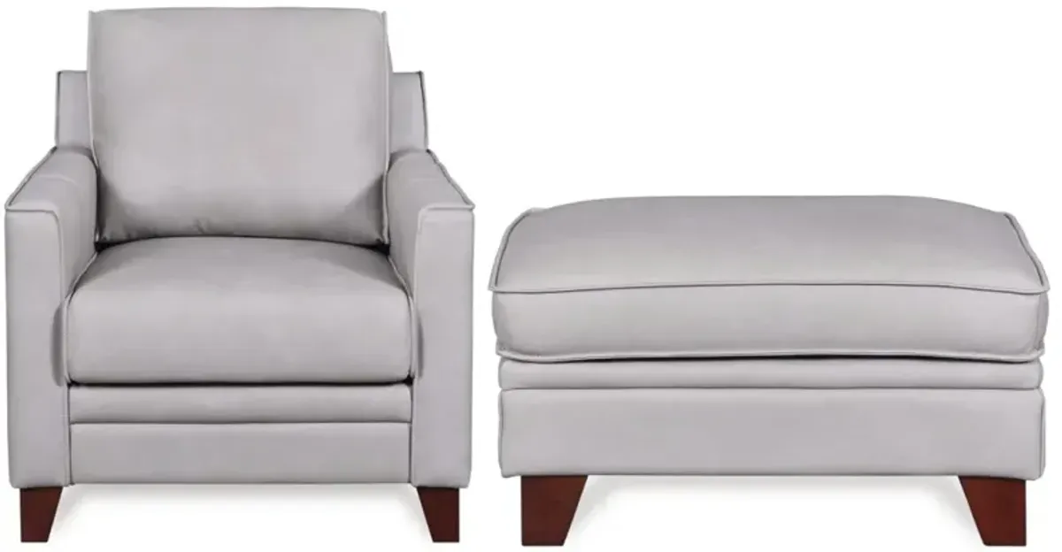 Leather Italia Cambria Santon Grey Chair and Ottoman
