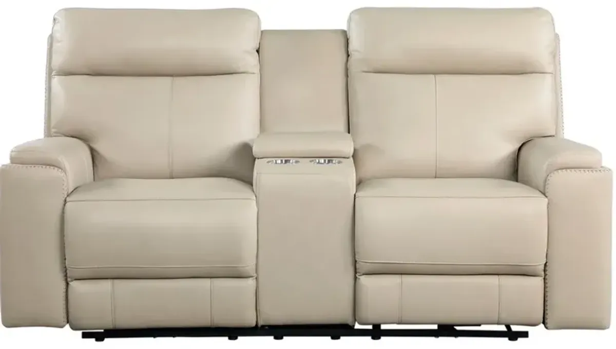 Leather Italia Cambria Bryant Taupe Power Reclining Loveseat