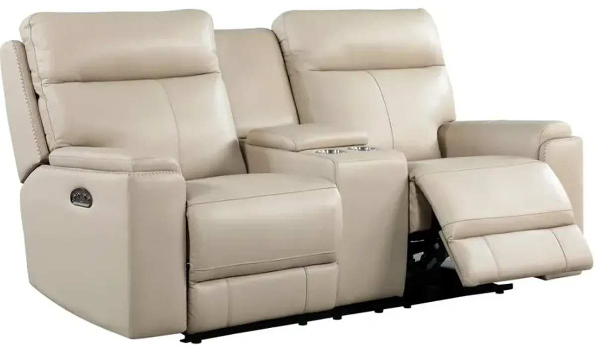 Leather Italia Cambria Bryant Taupe Power Reclining Loveseat
