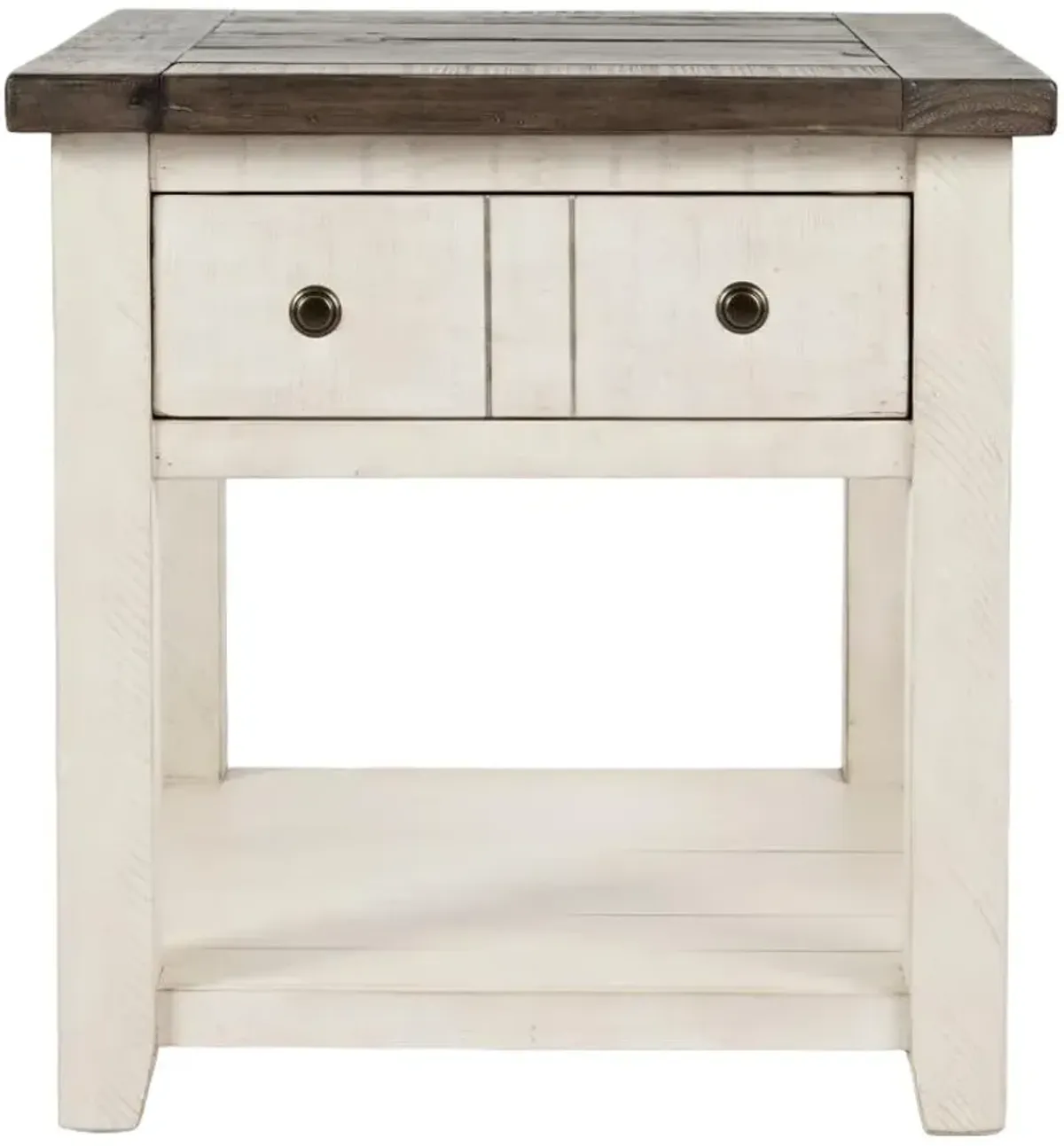 Jofran Inc. Madison County Barnwood End Table with Vintage White Base