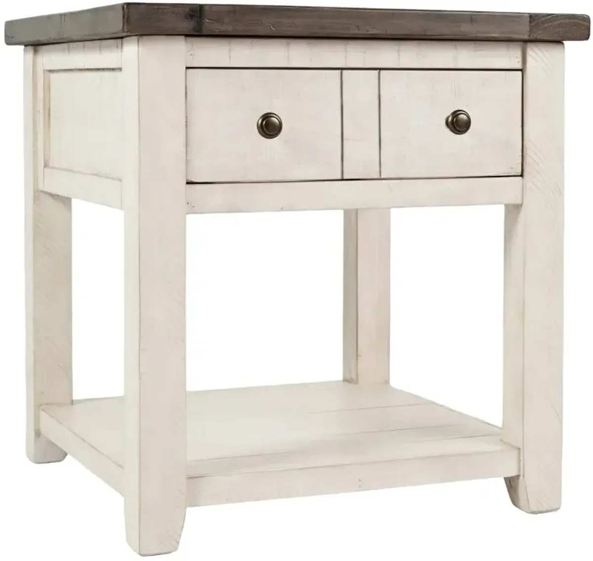Jofran Inc. Madison County Barnwood End Table with Vintage White Base