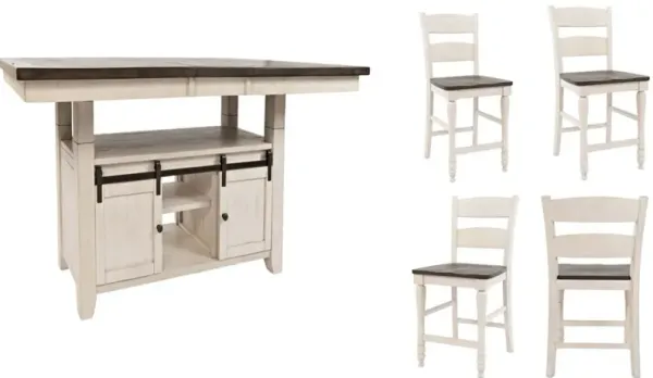 Jofran Inc. Madison County White High/Low Table and 4 Side Chairs Dining Set