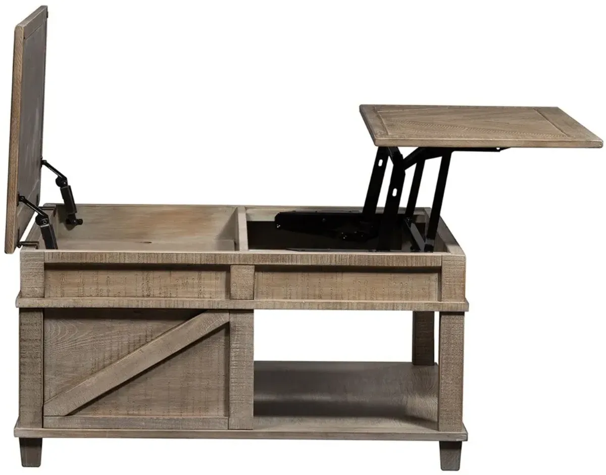 Liberty Furniture Parkland Falls Weathered Taupe Square Lift Top Cocktail Table