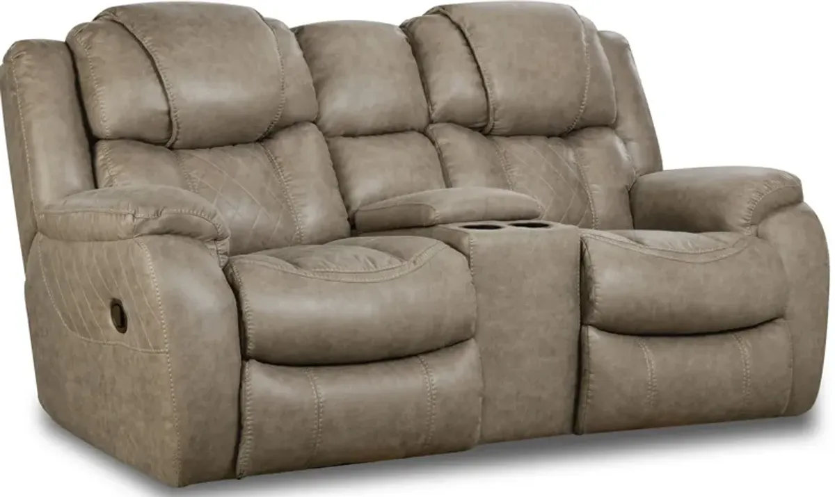 HomeStretch Daytona Mushroom Reclining Console Loveseat
