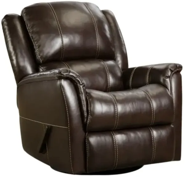 HomeStretch Mercury Walnut Leather Swivel Glider Recliner