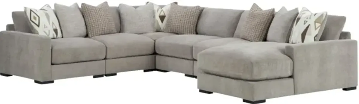 BenchcraftÂ® Aslan Court 6-Piece Pebble Right-Arm Facing Sectional and Chaise