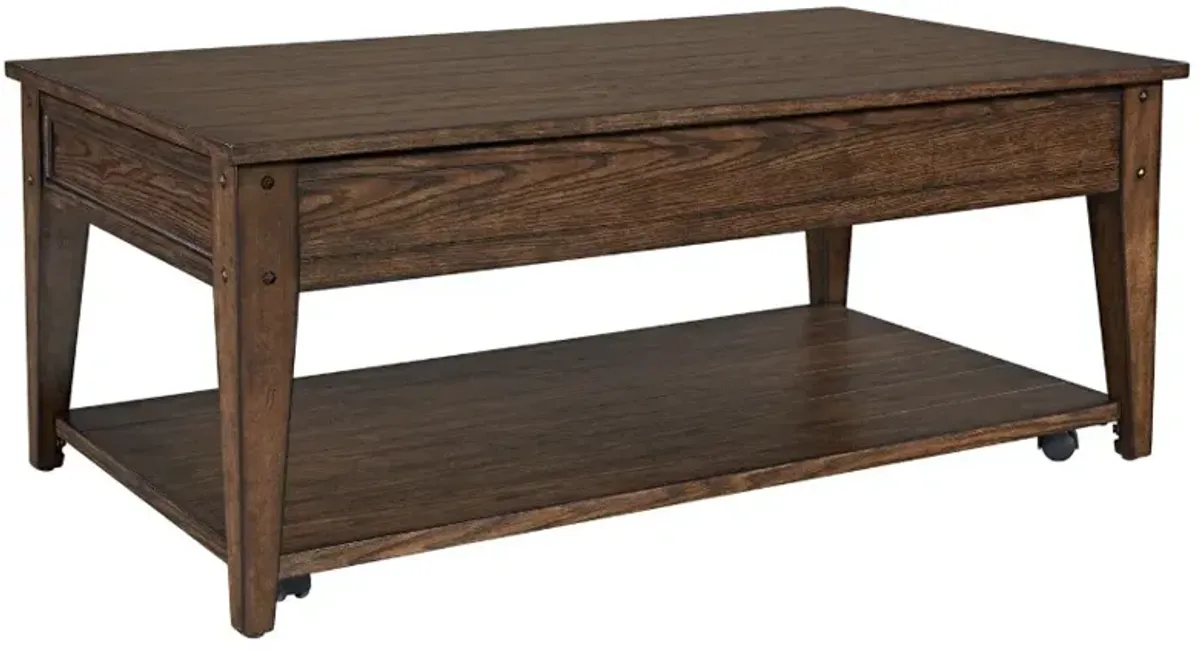 Liberty Furniture Lake House Rustic Brown Oak Lift Top Cocktail Table