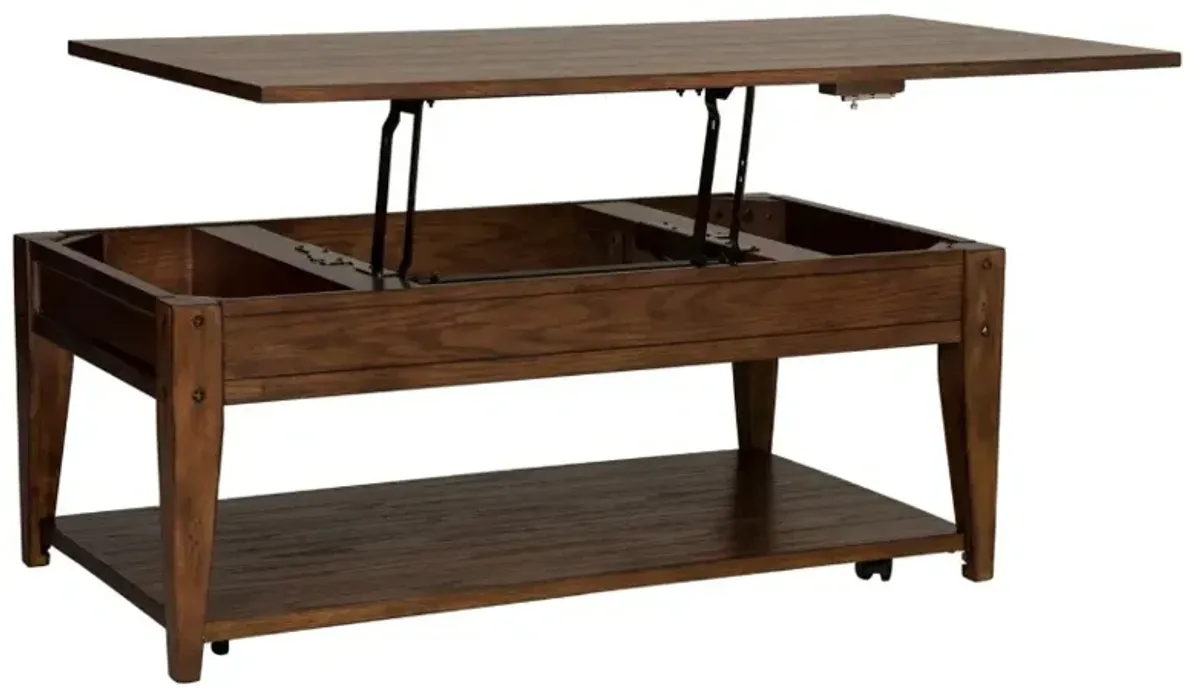 Liberty Furniture Lake House Rustic Brown Oak Lift Top Cocktail Table