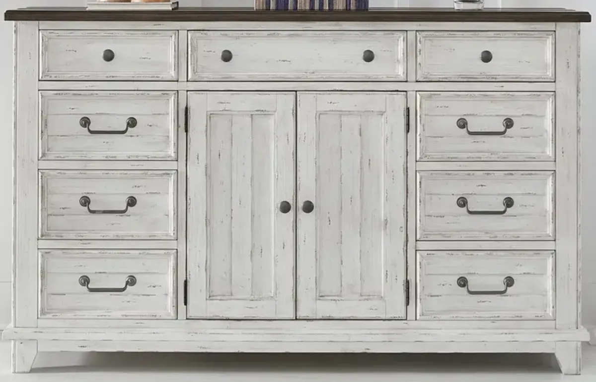 Liberty River Place 4-Piece Riverstone White/Tobacco King Panel Bedroom Set