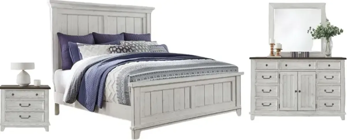 Liberty River Place 4-Piece Riverstone White/Tobacco King Panel Bedroom Set