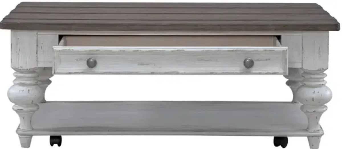 Liberty Furniture River Place Tobacco Cocktail Table with Riverstone White Base