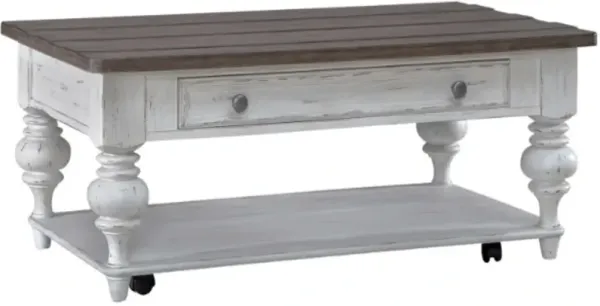 Liberty Furniture River Place Tobacco Cocktail Table with Riverstone White Base