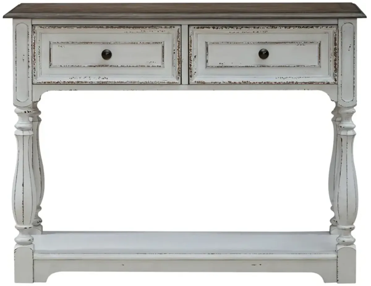 Liberty Furniture Magnolia Manor Weathered Bark Hall Console with Antique White Base