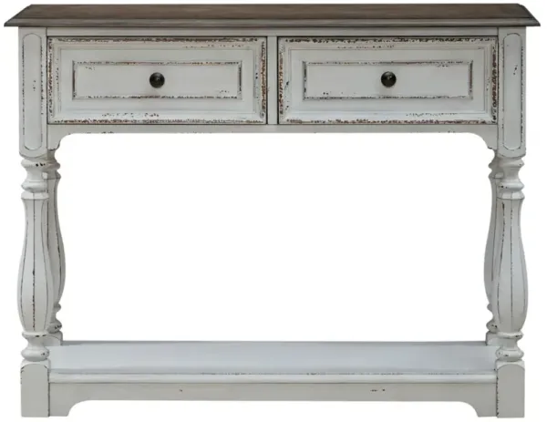Liberty Furniture Magnolia Manor Weathered Bark Hall Console with Antique White Base