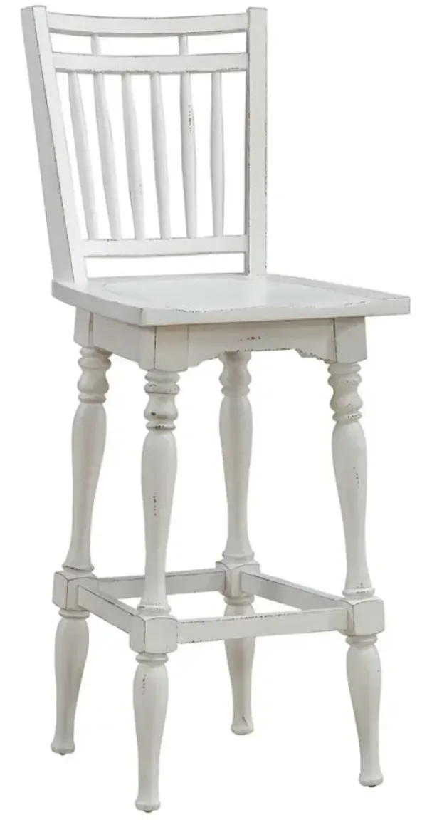 Liberty Furniture Magnolia Manor Antique White Spindle Back Swivel Bar Stool
