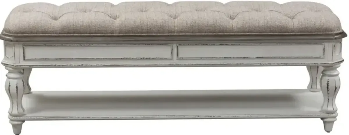 Liberty Furniture Magnolia Manor Antique White/Ivory Tweed Bed Bench