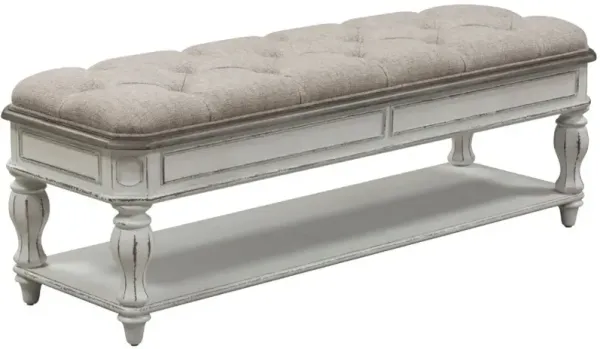 Liberty Furniture Magnolia Manor Antique White/Ivory Tweed Bed Bench