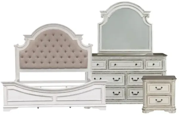Liberty Furniture Magnolia Manor 4-Piece Antique White Queen Upholstered Bedroom Set