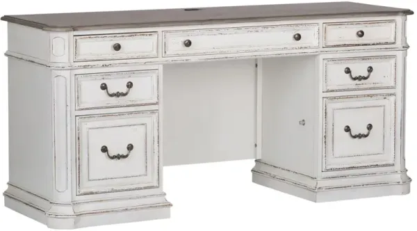Liberty Furniture Magnolia Manor 2-Piece Antique White Jr Executive Credenza Desk
