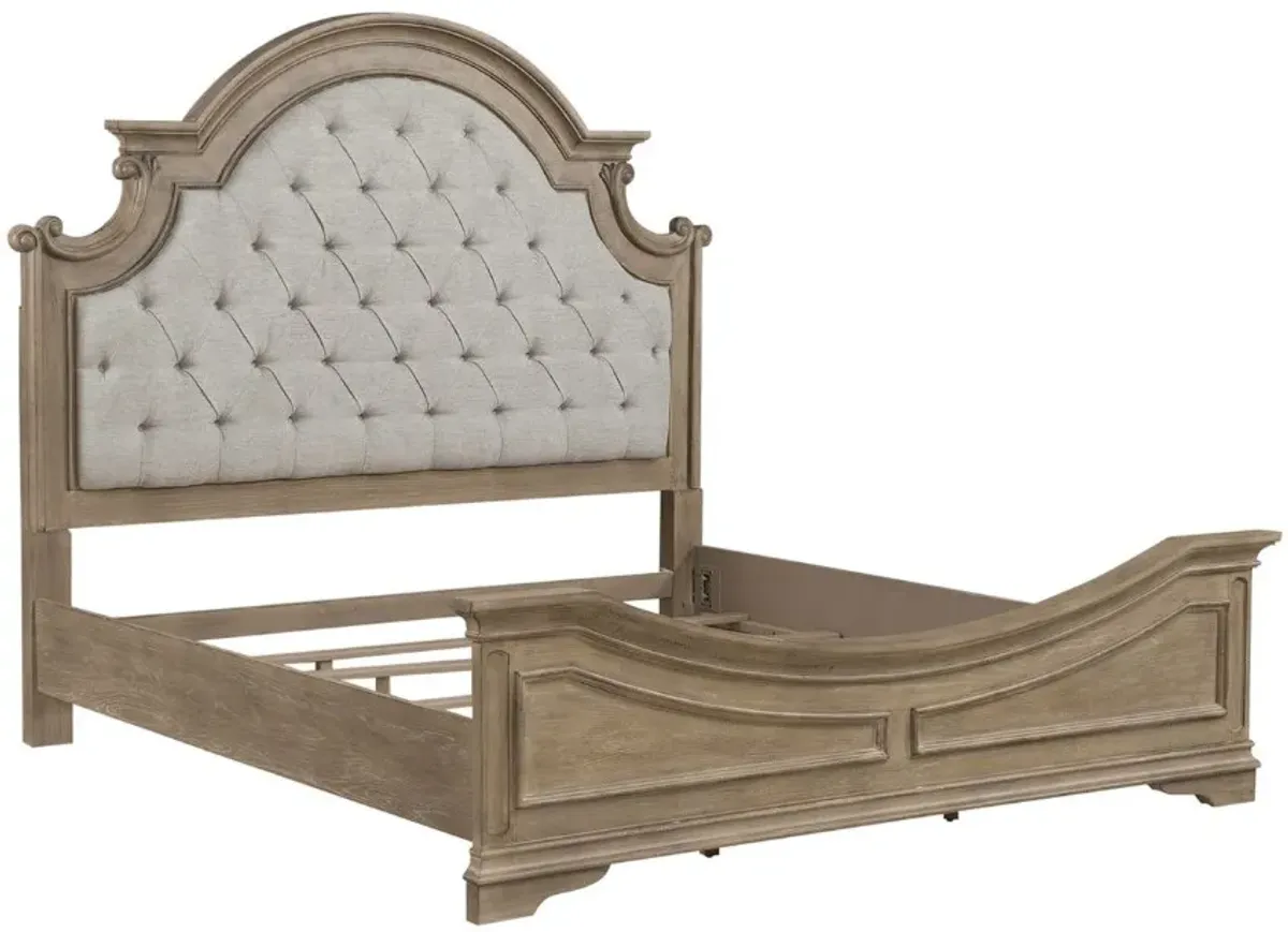 Liberty Furniture Magnolia Manor 4-Piece Weathered Bisque King Upholstered Bedroom Set