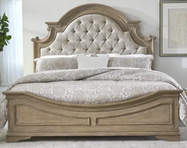 Liberty Furniture Magnolia Manor 4-Piece Weathered Bisque Upholstered King Bedroom Set