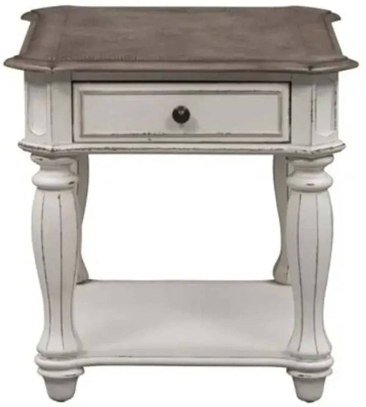 Liberty Furniture Magnolia Weathered Bark End Table with Antique White Base