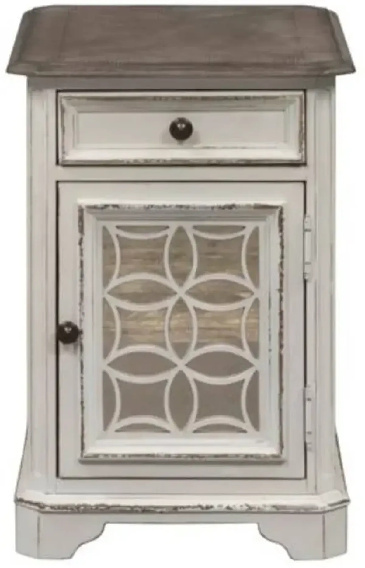 Liberty Furniture Magnolia Weathered Bark Chair Side Table with Antique White Base