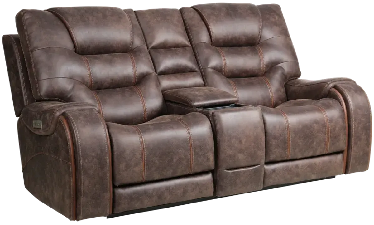 Moto Motion Brentwood Walnut Power Reclining Console Loveseat