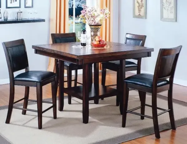 Crown Mark Fulton 5 Piece Vintage Dark Walnut Counter Height Dining Table Set