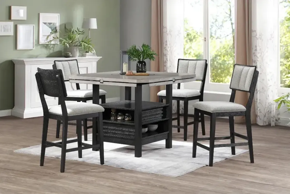 Crown Mark Cline 5-Piece Black/Light Grey Counter Height Dining Set