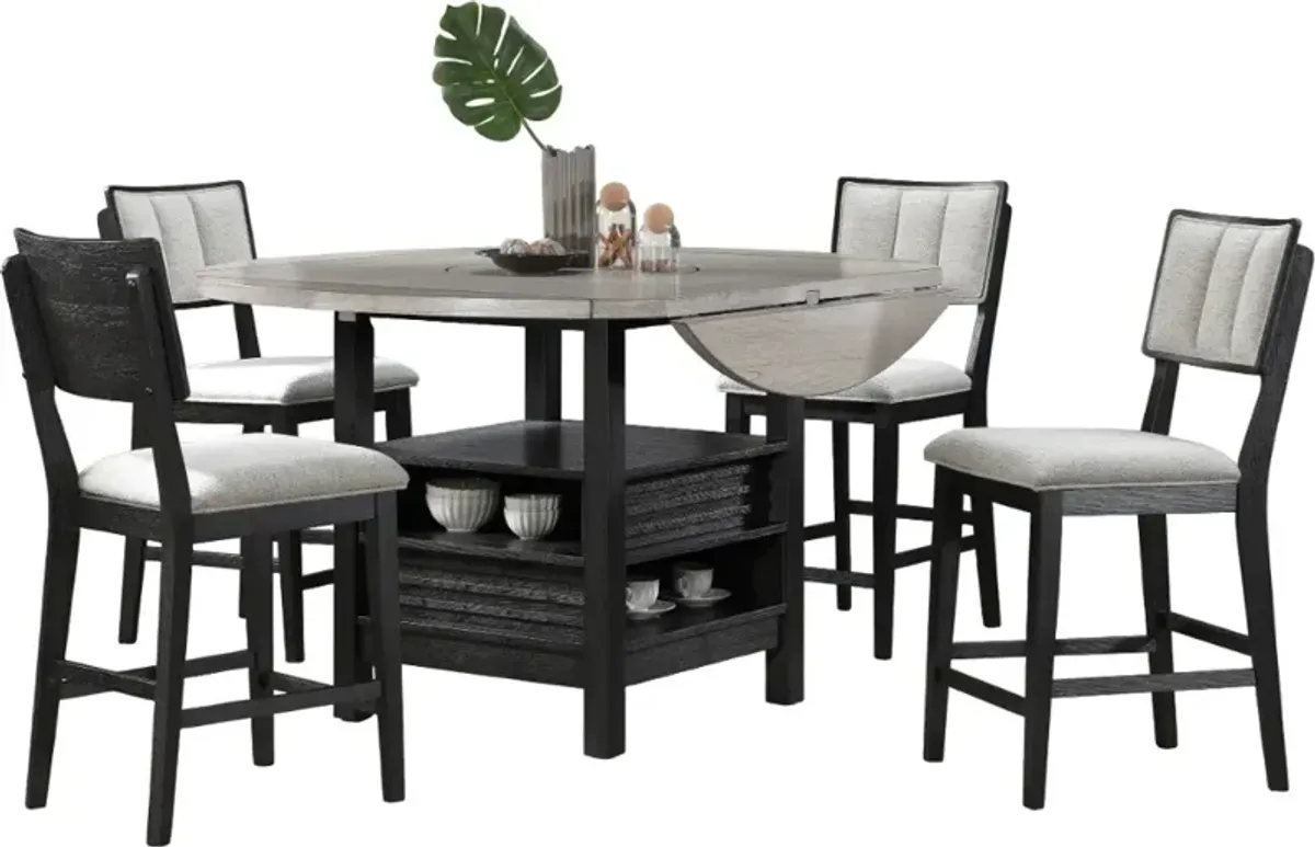 Crown Mark Cline 5-Piece Black/Light Grey Counter Height Dining Set