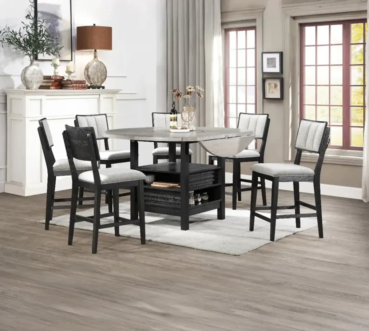 Crown Mark Cline 6-Piece Black/Light Grey Counter Height Dining Set