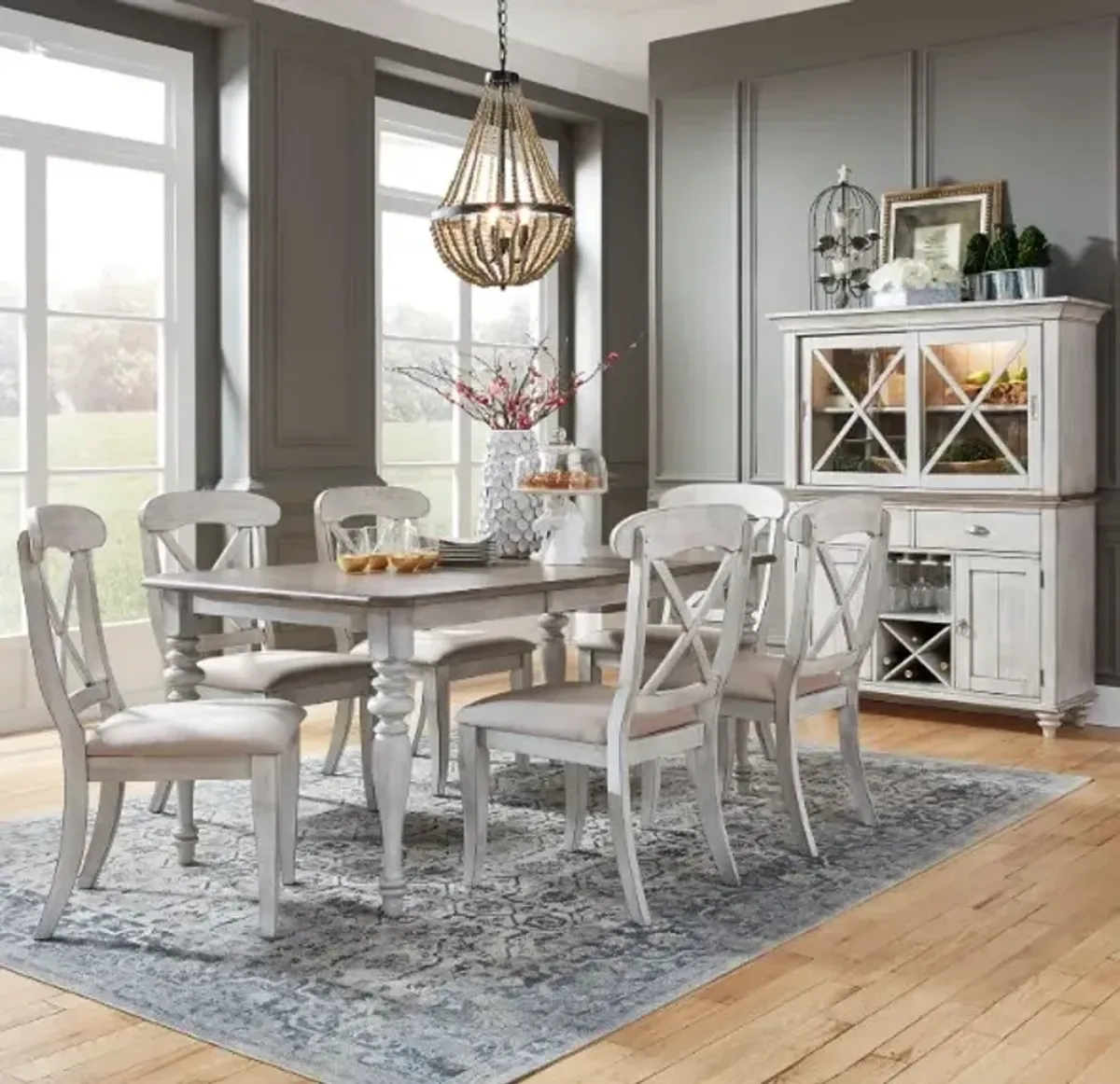 Liberty Furniture Ocean Isle 7-Piece Antique White/Weathered Pine Dining Table Set