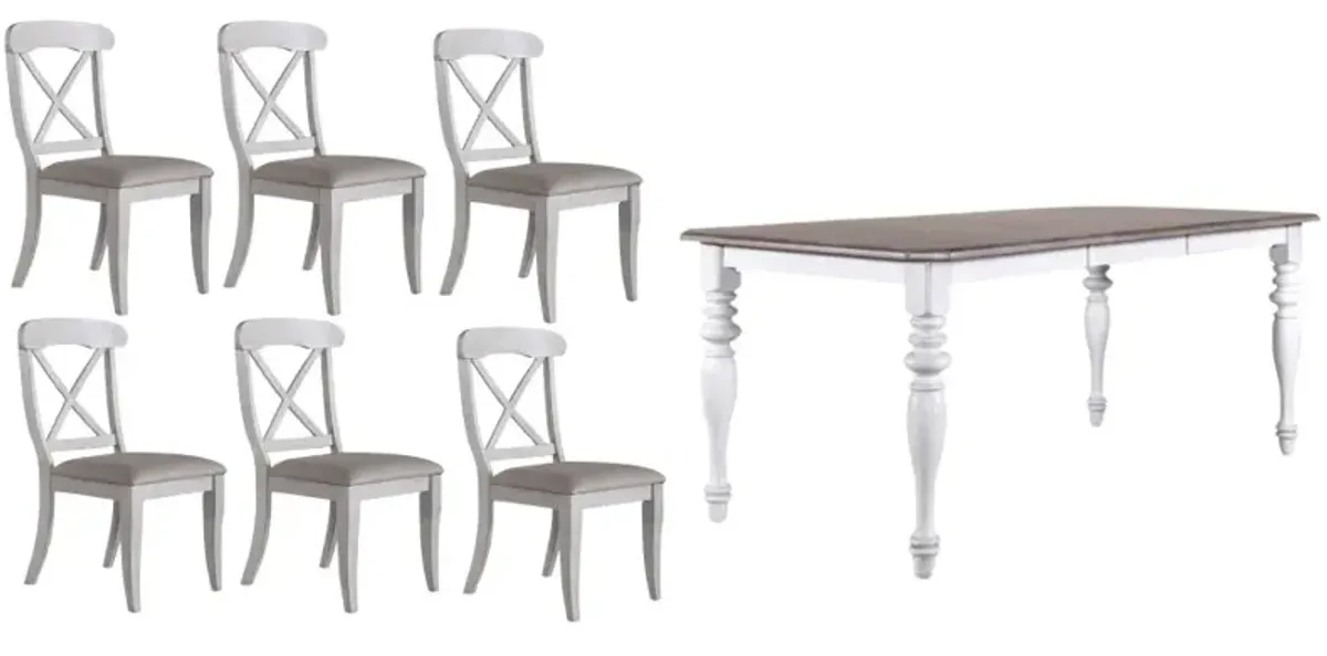 Liberty Furniture Ocean Isle 7-Piece Antique White/Weathered Pine Dining Table Set