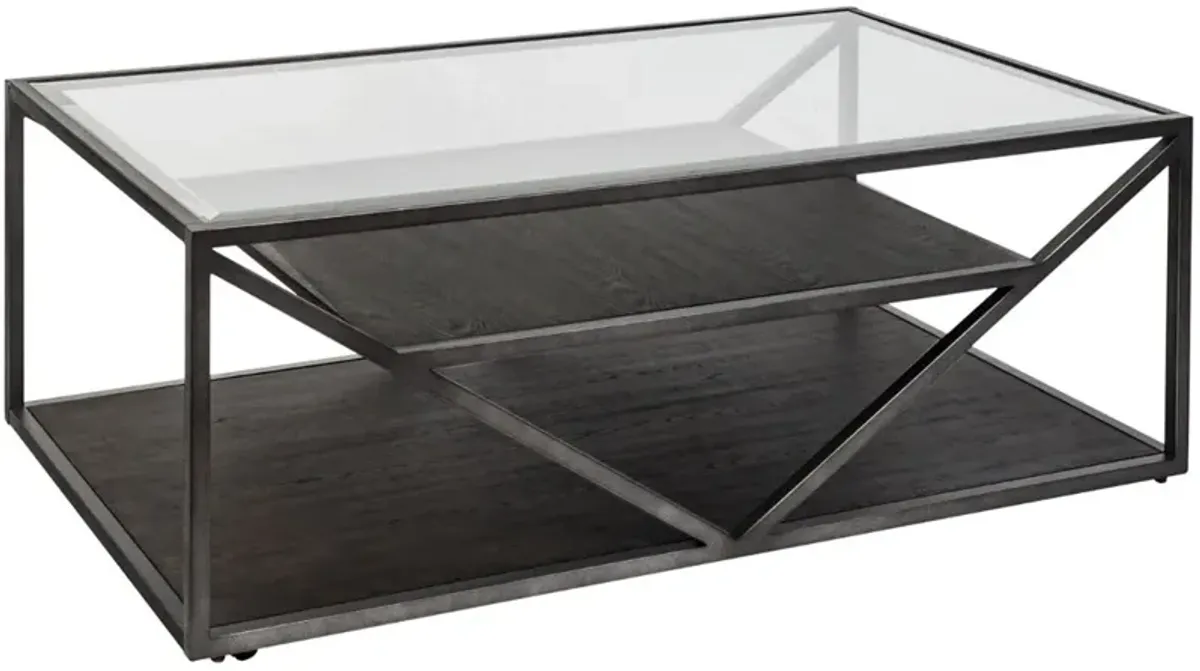 Liberty Furniture Arista Cobblestone Glass Top Cocktail Table with Black/Cobblestone Brown Base