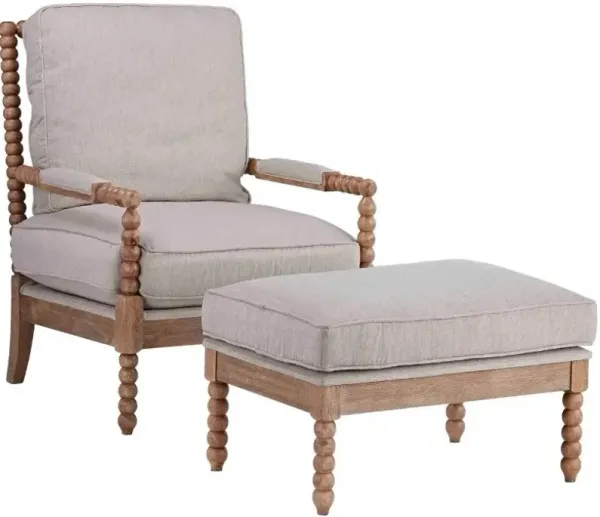 Forty West Willow 2-Piece French Linen Chair and Ottoman Set