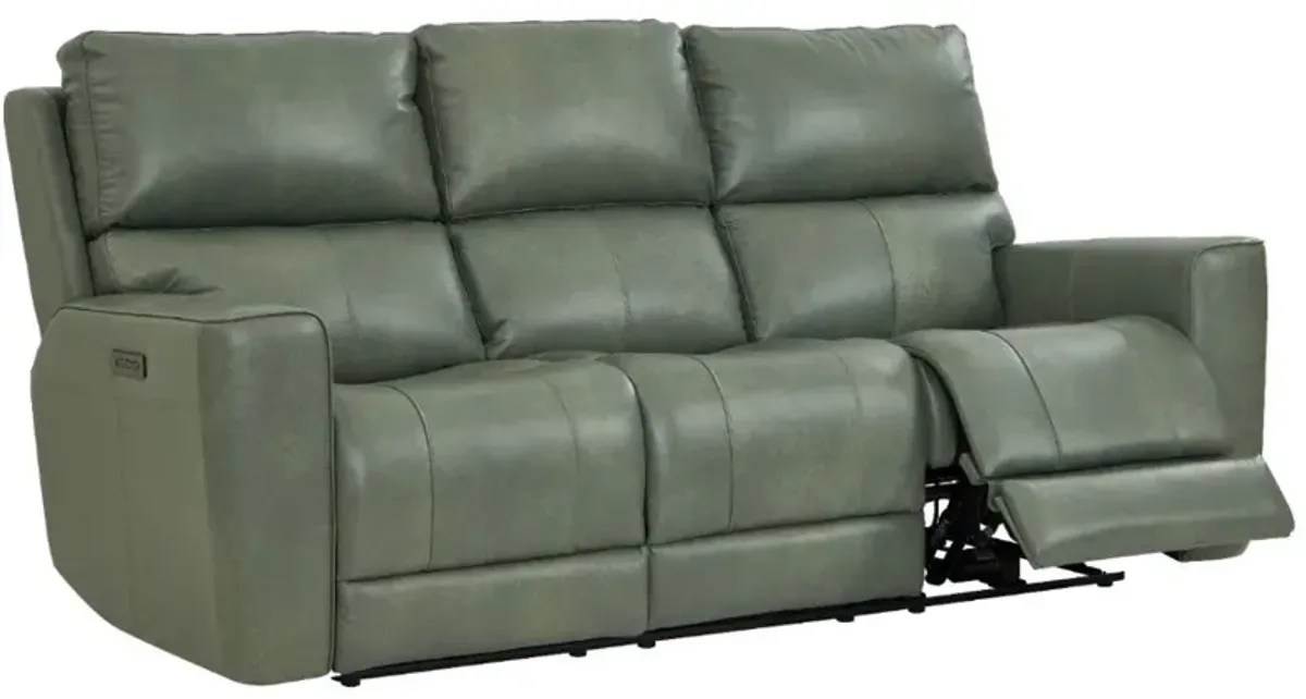 Leather Italia Cambria Ladero Sage Moss Power Reclining Sofa