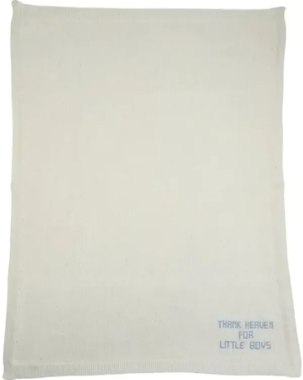 Two's Company Thank Heaven 2-Piece White Embroidered Knit For Little Boy Blanket