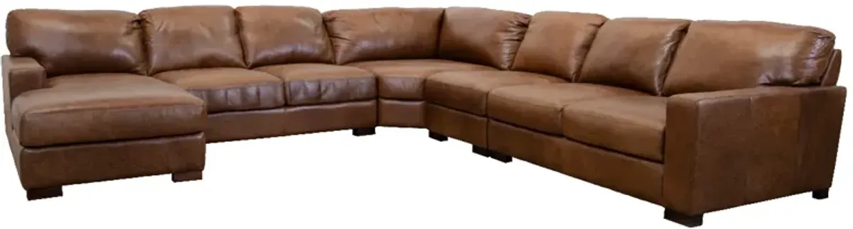 Soft Line Splendor Chestnut 5 Piece All Leather Sectional