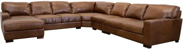 Soft Line Splendor Chestnut 5 Piece All Leather Sectional