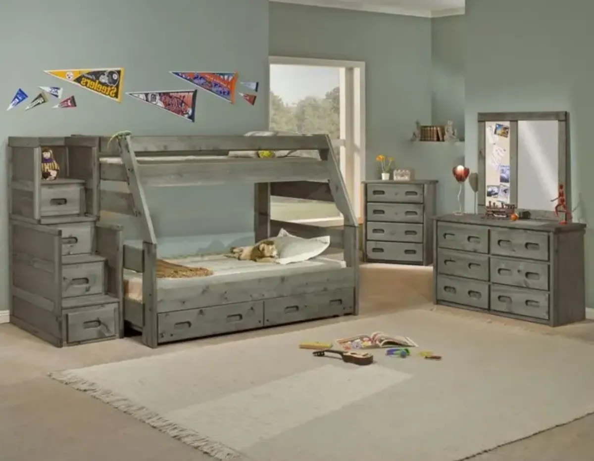 Trendwood Bunkhouse High Sierra Driftwood Twin/Full Bunk Bed with Drawers