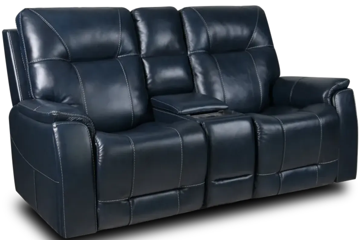 Moto Motion Kingston Ocean Leather Power Reclining Console Loveseat