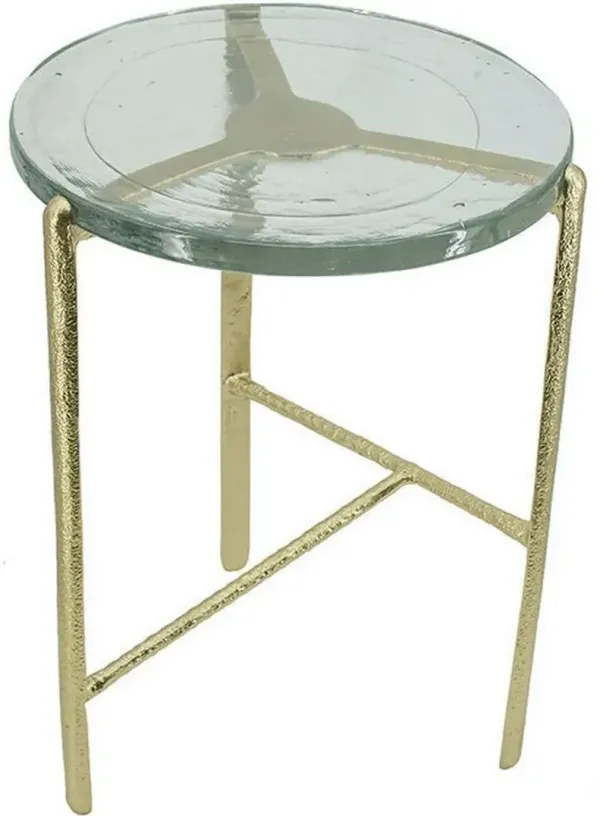 A & B Home Round Clear Tabletop End Table with Gold Legs