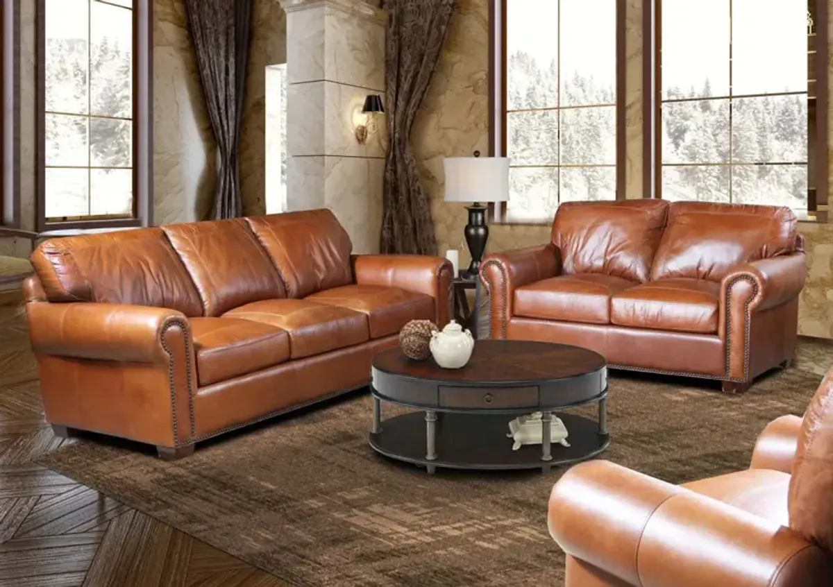 USA Premium Leather Furniture 4950 Saddle Glove All Leather Ottoman