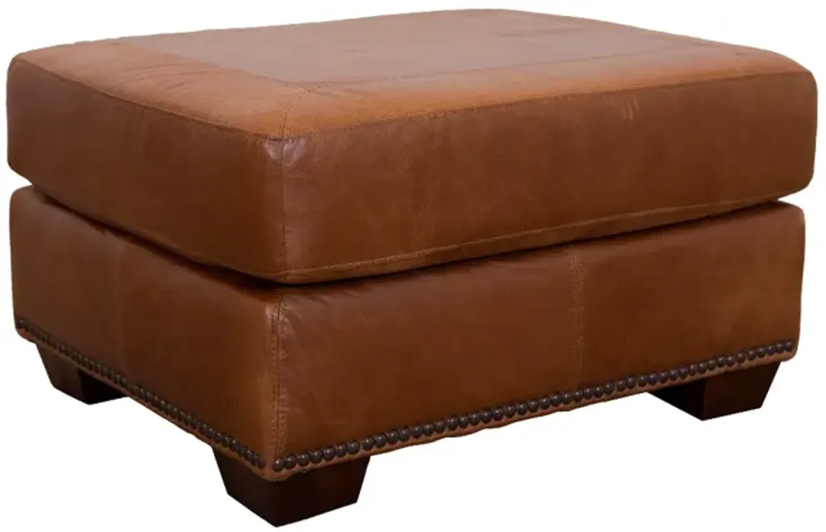 USA Premium Leather Furniture 4950 Saddle Glove All Leather Ottoman