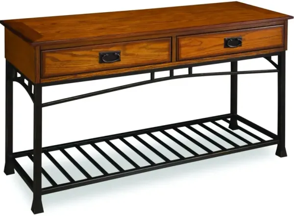homestylesÂ® Modern Craftsman Brown Console Table with Black Metal Base