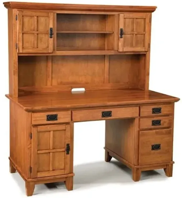 homestylesÂ® Arts & Crafts Brown Pedestal Desk with Hutch